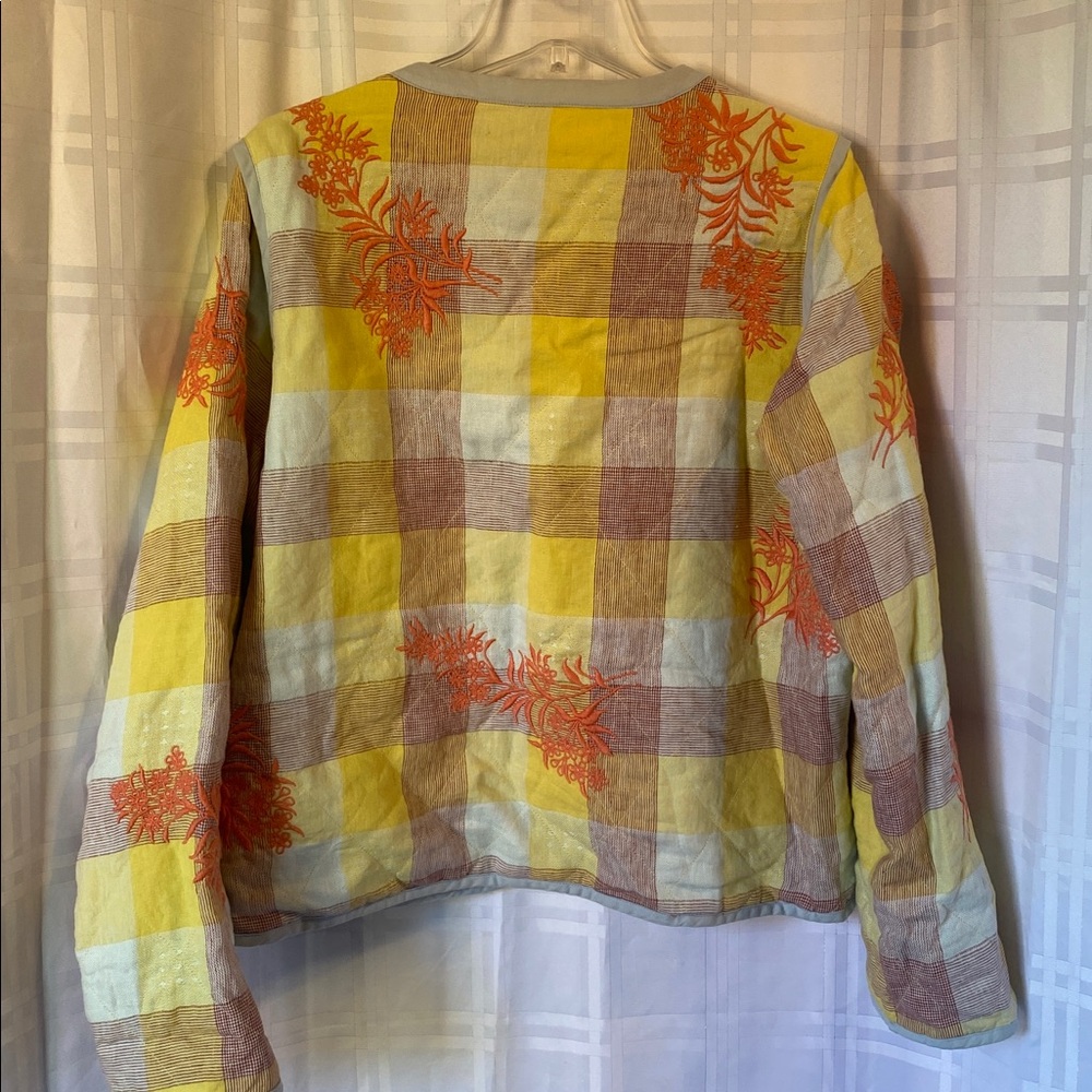 Wrap London Embroidered Plaid Quilted Linen Jacket Size 12 - Picture 2 of 6